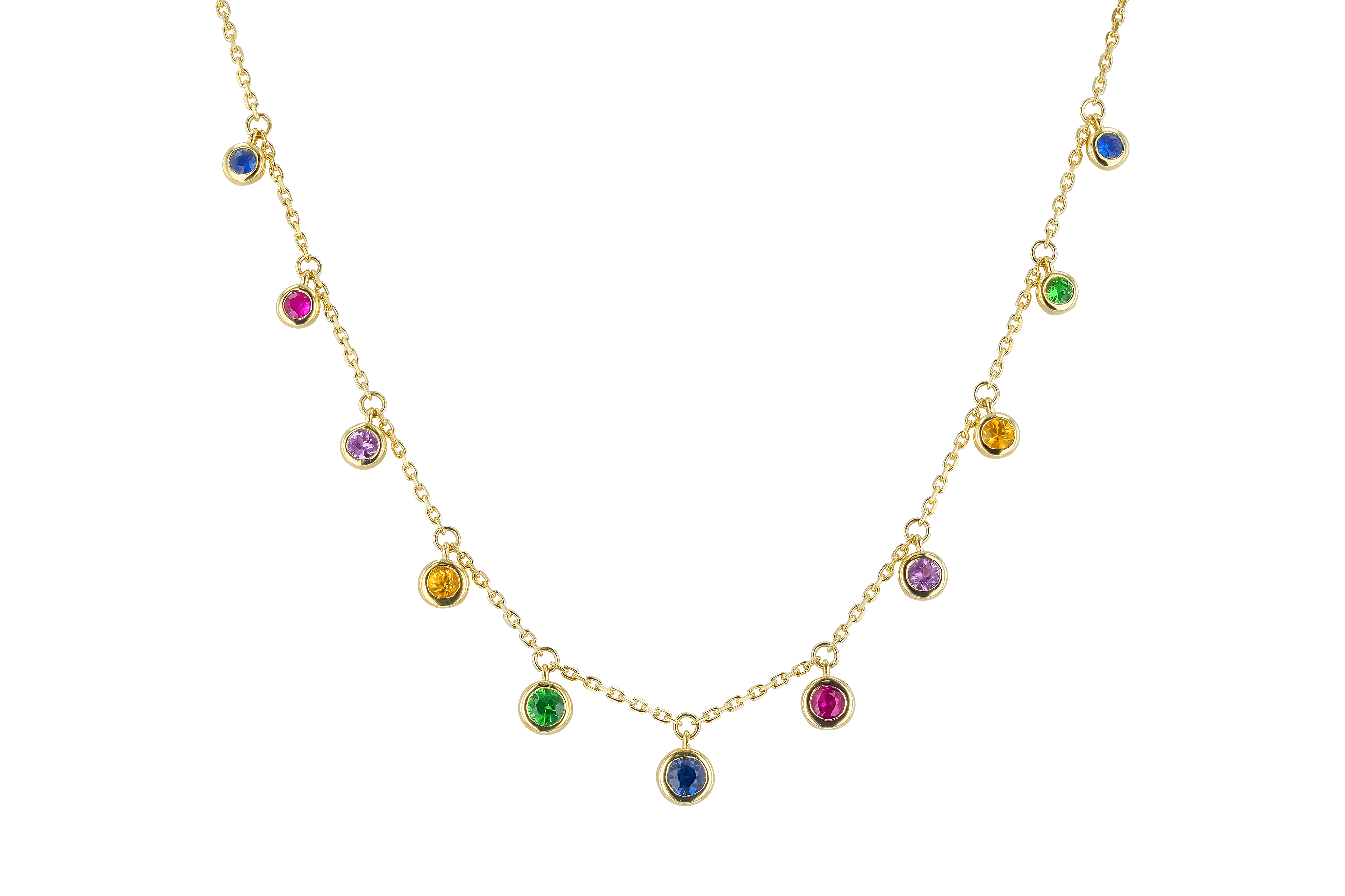 C273-79398: NECK .90 TW MULTI-COLOR SAPPH & GREEN GARNET (18")