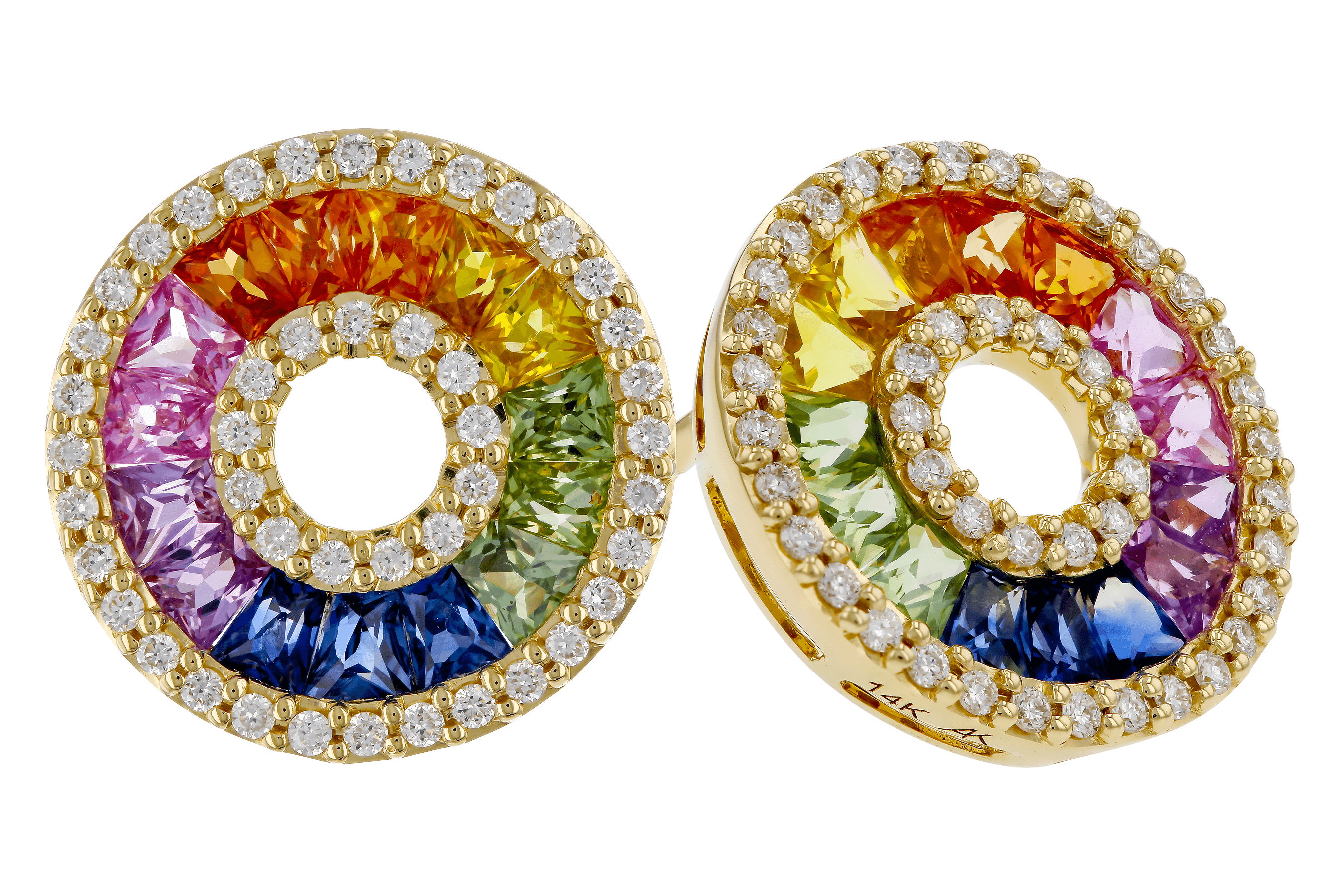 C274-66671: EARRINGS 2.10 MULTI-COLOR SAPP 2.37 TGW