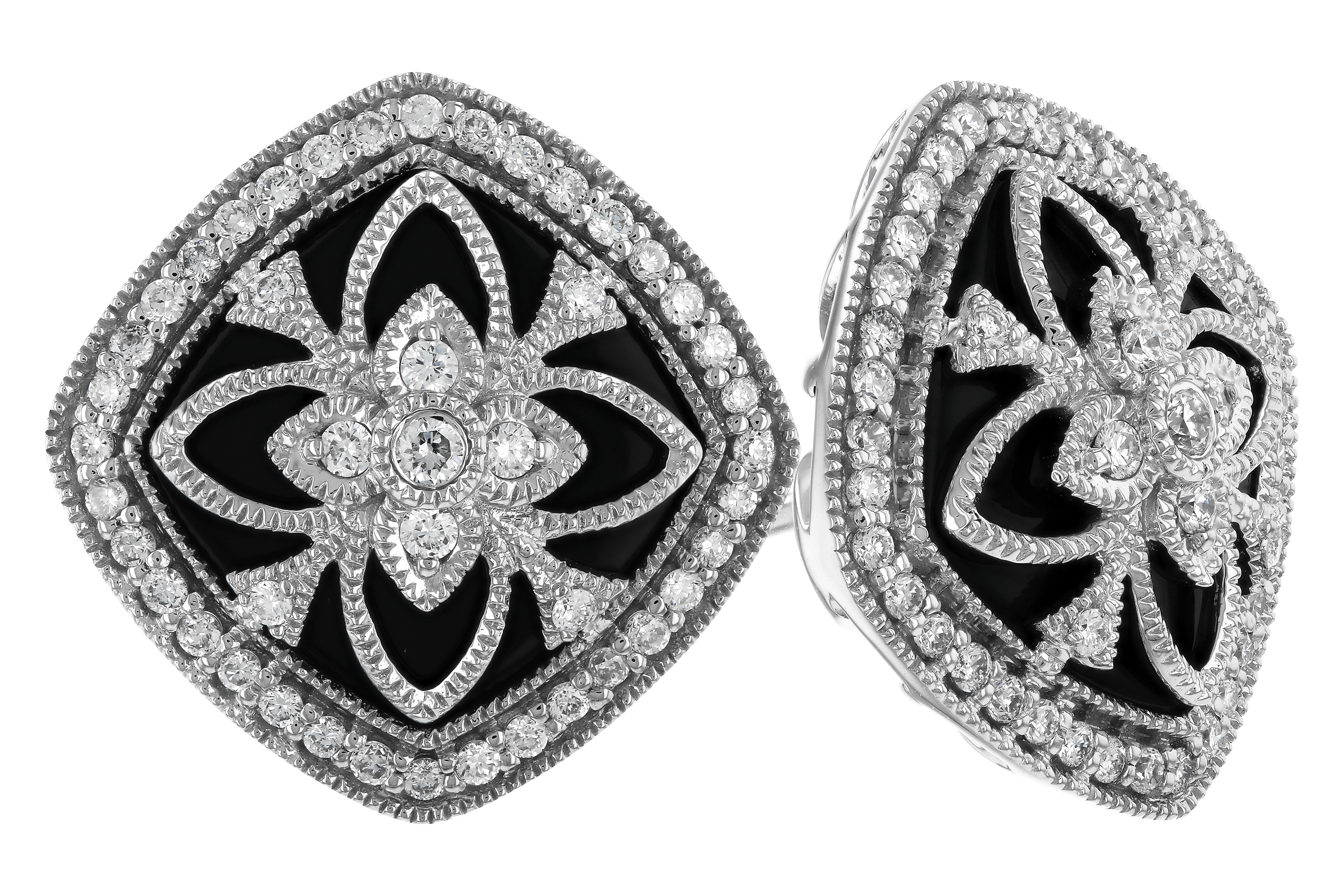 F273-79444: DIA & ONYX EARRINGS .38 TW
