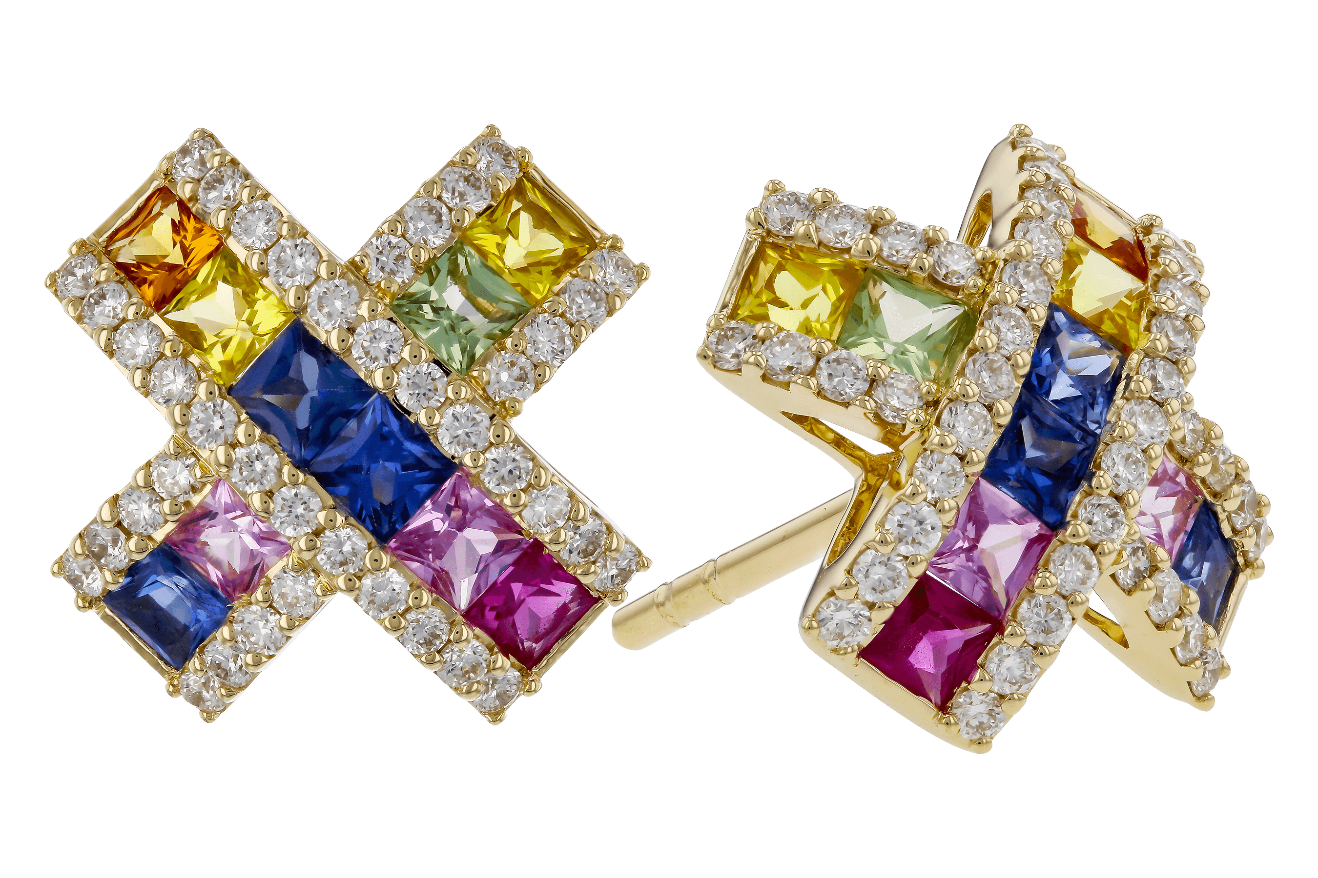 F274-66671: EARRINGS 1.00 MULTI-COLOR SAPPH 1.38 TGW