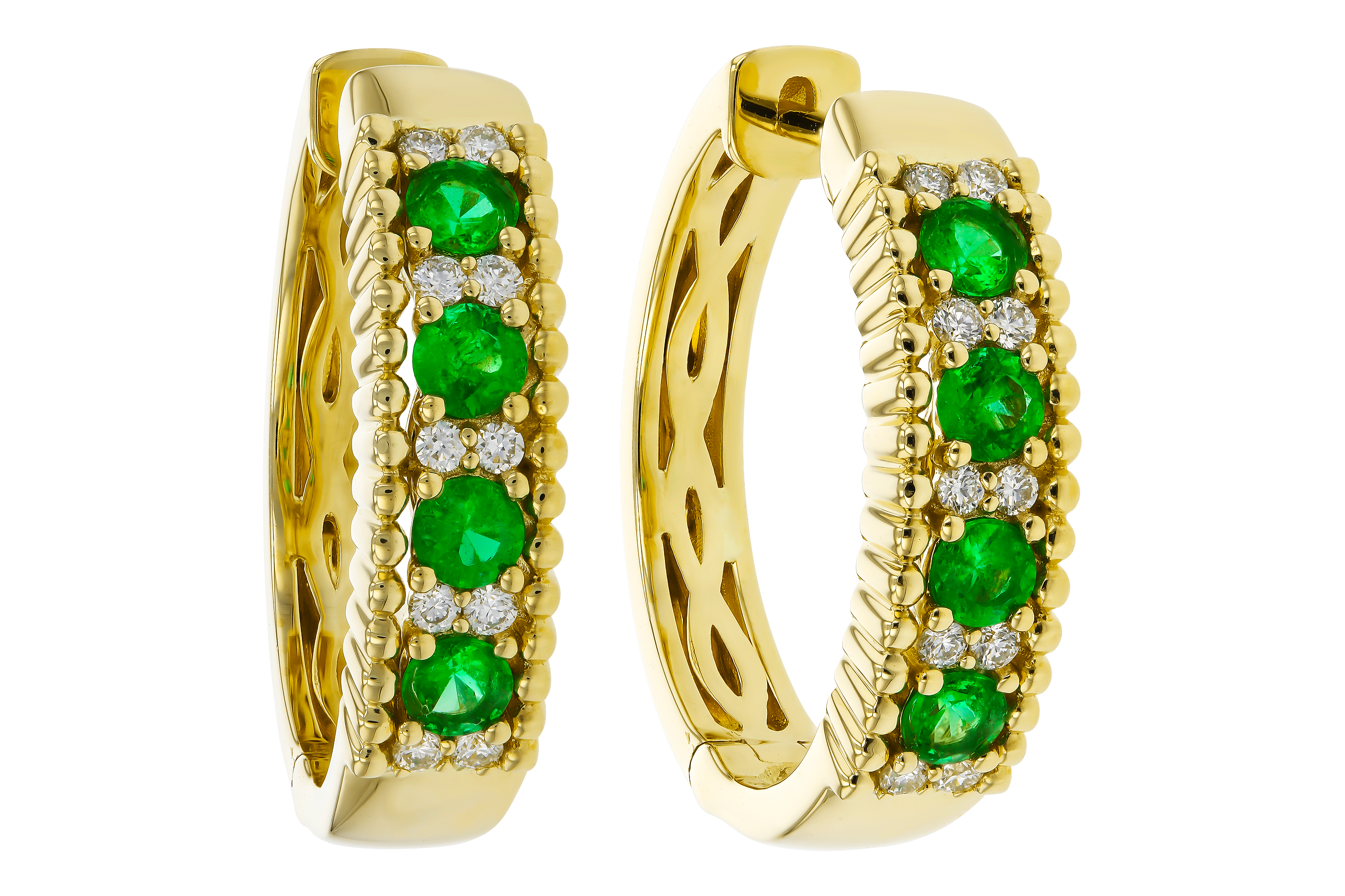 F274-72180: EARRINGS .33 TW EMERALD .45 TGW