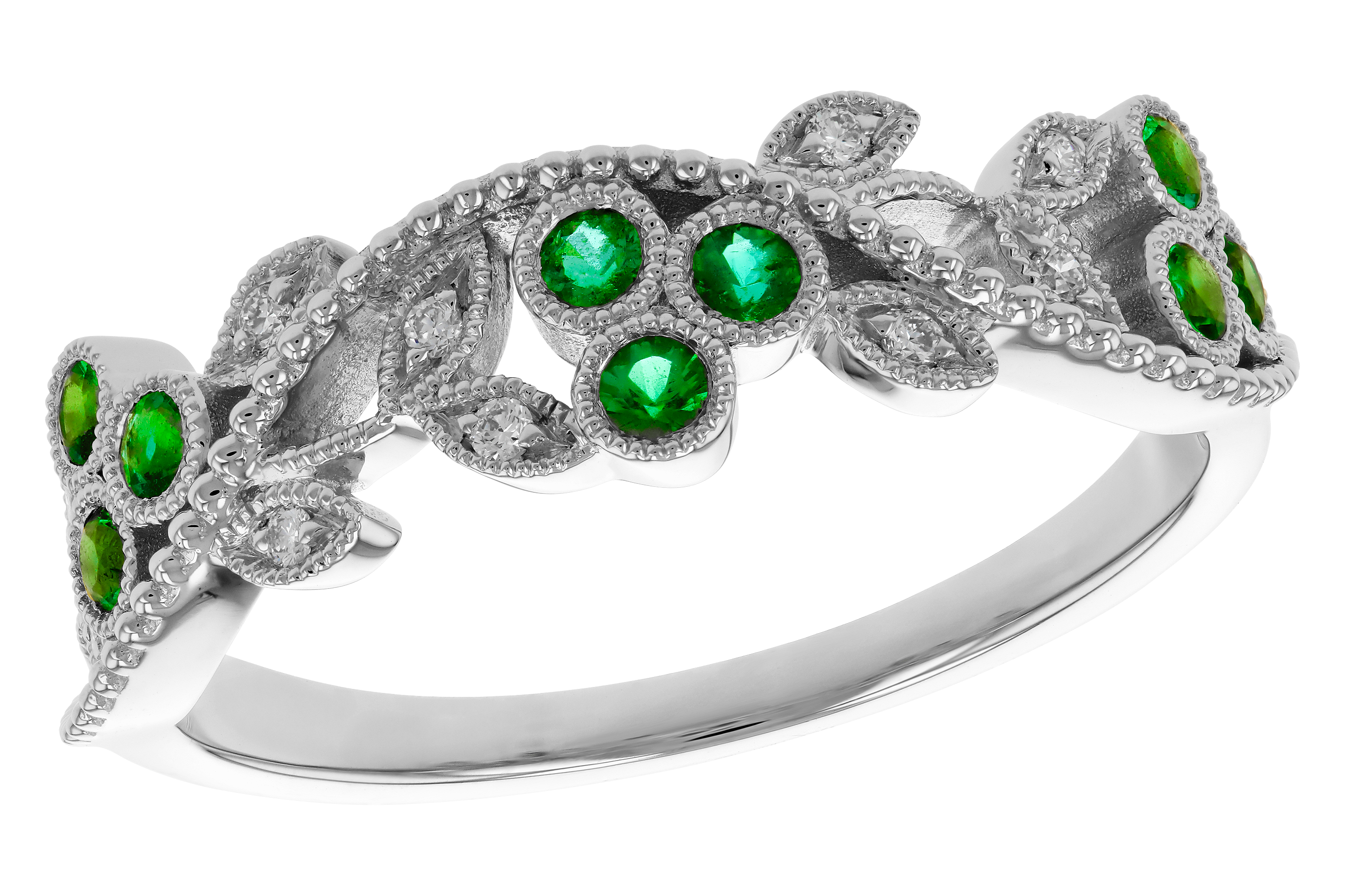K274-72098: LDS WED RG .17 EMERALD TW .23 TGW